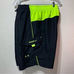 Speedo Mens Solar Green Black Swim Trunks Sz XXL